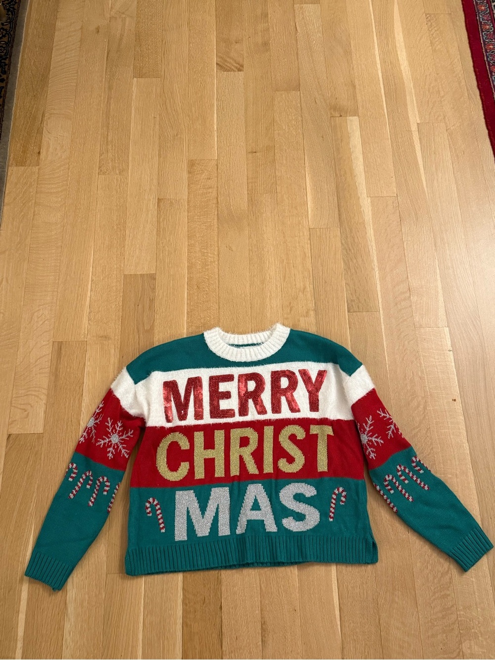 Holiday 'Merry Christmas' Knit Sweater - Green/Red/White